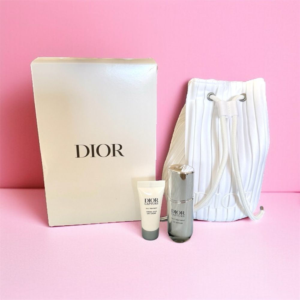 Dior Capture Skincare Mini travel Set with drawstring bag White Silver Accents
